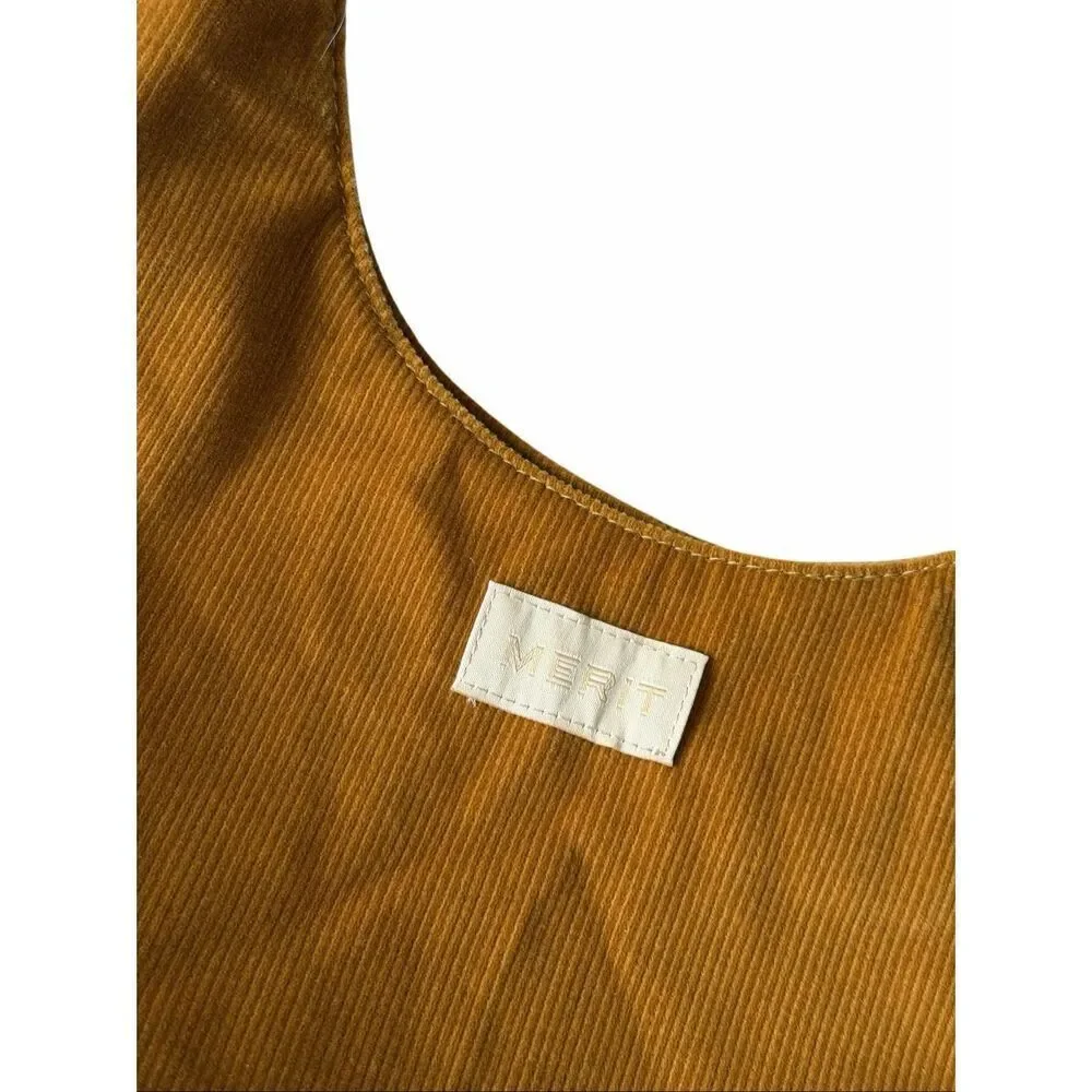 Merit Corduroy Cosmetics Bag Tie Pouch Makeup Medium‎ size NEW Mustard Brown